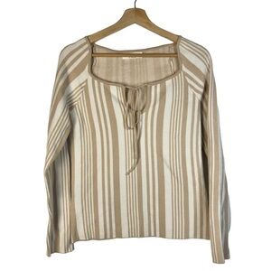 4th & Reckless Beige & White Stripe Square Neck Fitted Long Sleeve XL